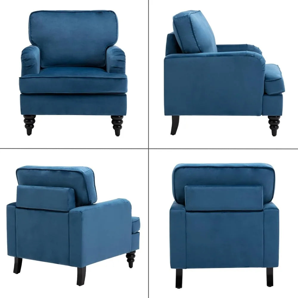 Mid Century Modern Velvet Accent Chair Set of 2 in Blue