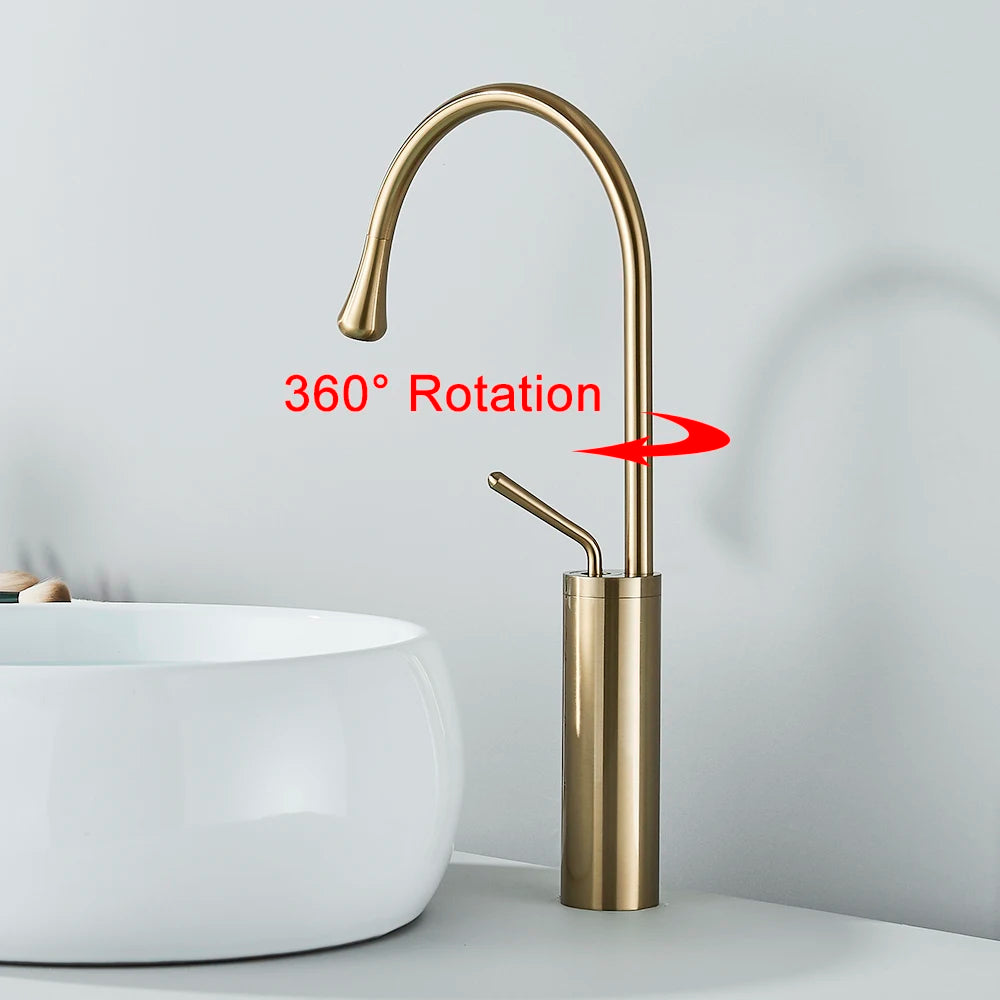 Brushed Gold Basin Faucet Deck Mounted Mixer for Bathroom Sink
