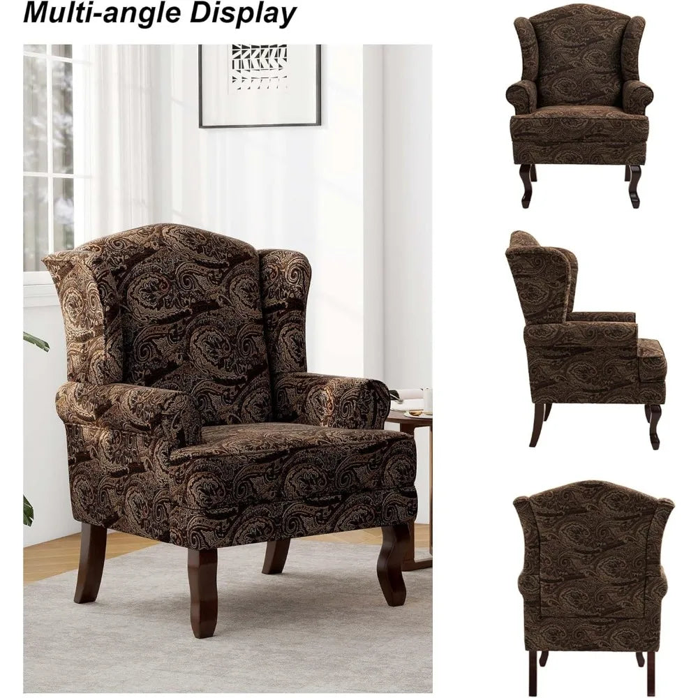 High Back Upholstered Accent Chair with Floral Brown Design