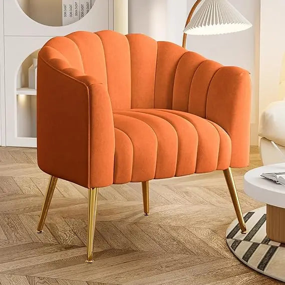 Oversized Pumpkin Couch Accent Chair in Comfy Velvet Beige