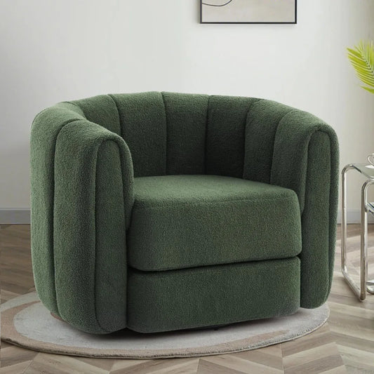 Comfy Green Swivel Accent Chair with Teddy Upholstery