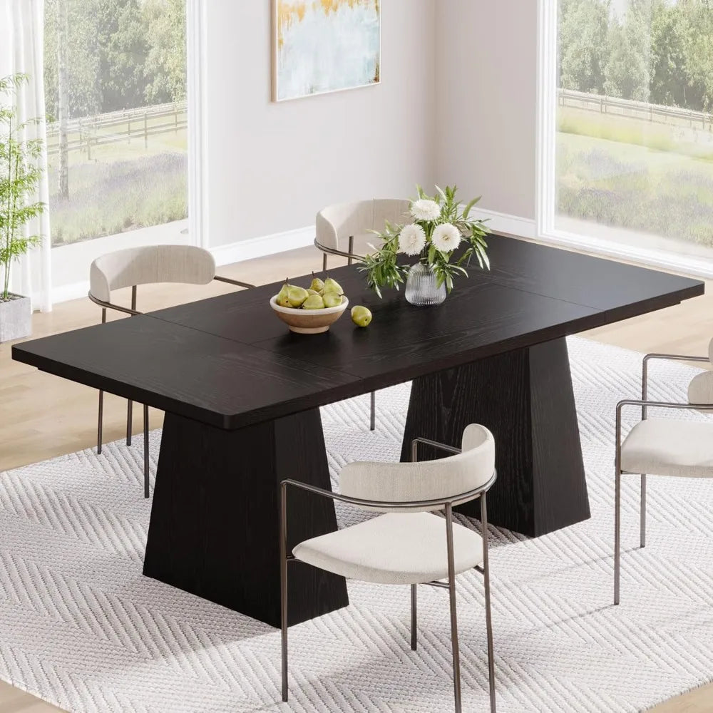 Modern 63 Inch Black Dining Table for 4 to 6 People
