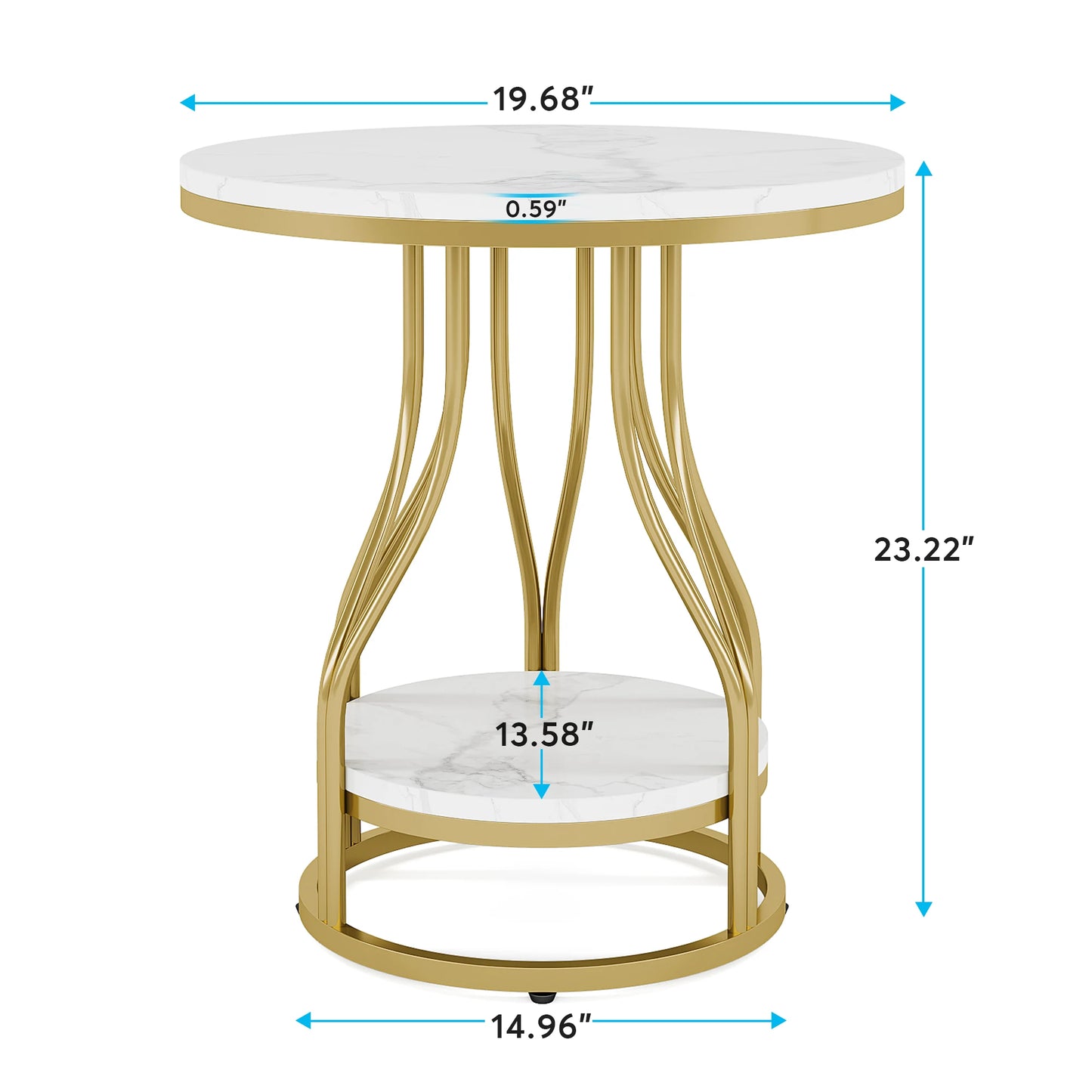 Tribesigns Modern White Gold Round Side Table with Storage