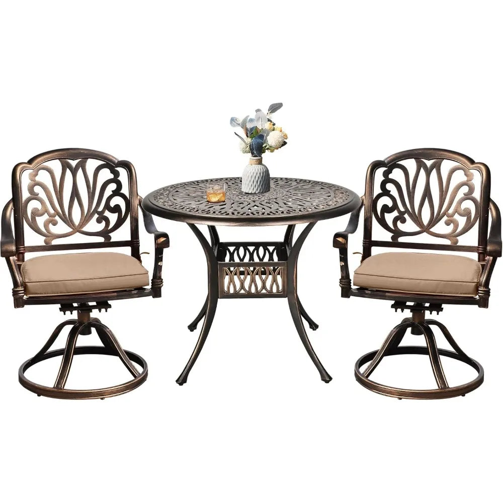 3 Piece Outdoor Bistro Set with Swivel Chairs and Table