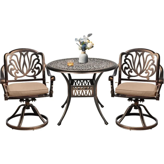 3 Piece Outdoor Bistro Set with Swivel Chairs and Table