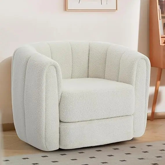 Comfy Green Swivel Accent Chair with Teddy Upholstery