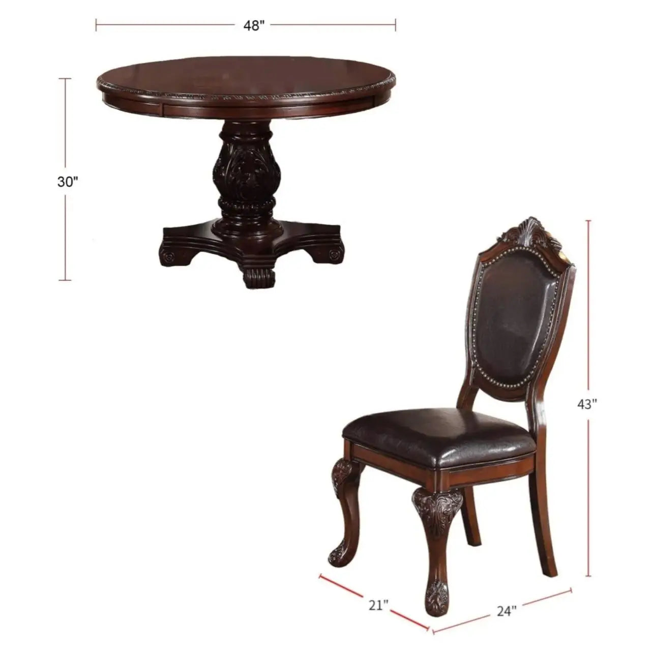 5 Piece Antique Dining Set with Round Table and Side Chairs