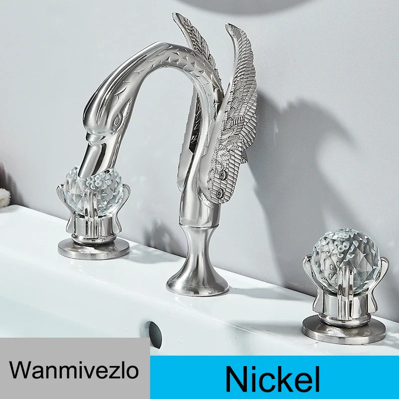 Wanmivezlo Gold Swan Basin Faucet with Dual Crystal Handles