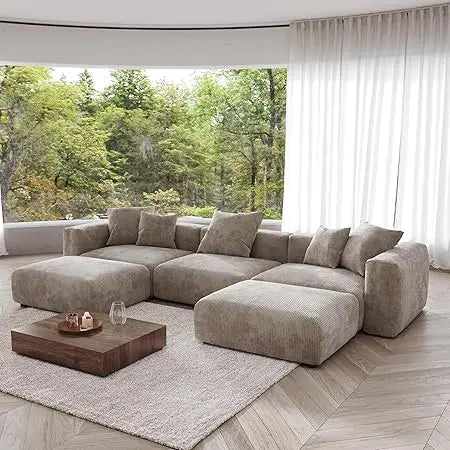 Oversized Modular Sectional Couch with Chaise and Ottomans