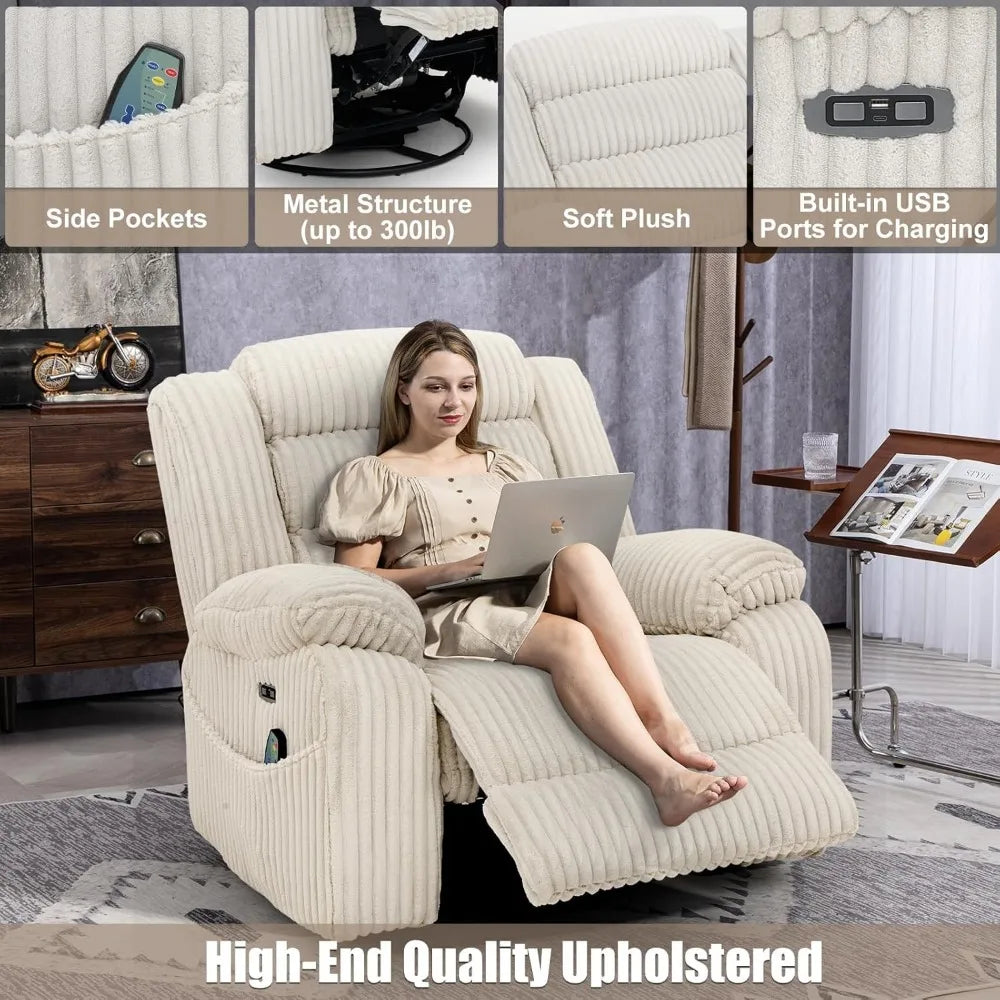 Power Swivel Rocker Recliner Chair with Massage and Heat