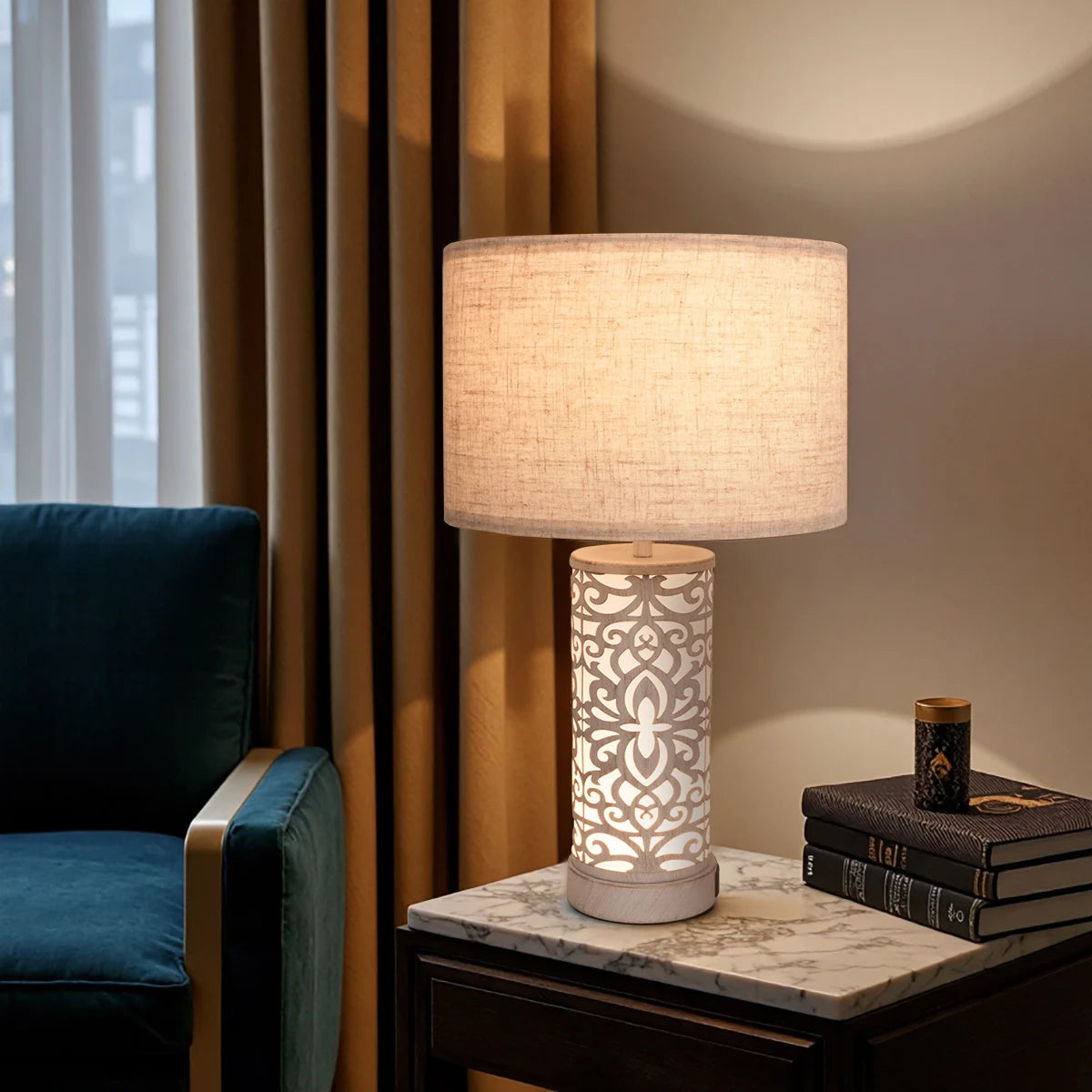 Retro Farmhouse Table Lamp Set with USB Ports and Dimmable Light