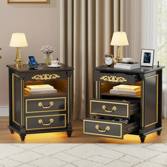 Set of 2 Nightstands with Gun Drawer and USB Charging Ports