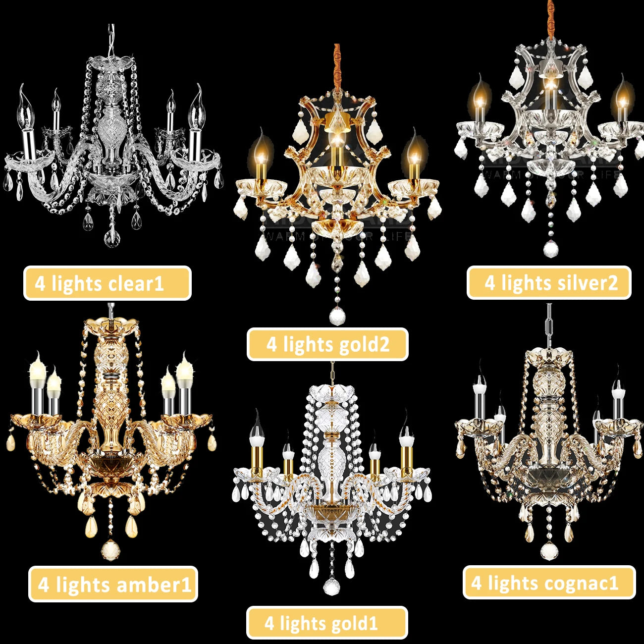 4 Arms Crystal Chandelier Pendant Light in Cognac Gold Finish
