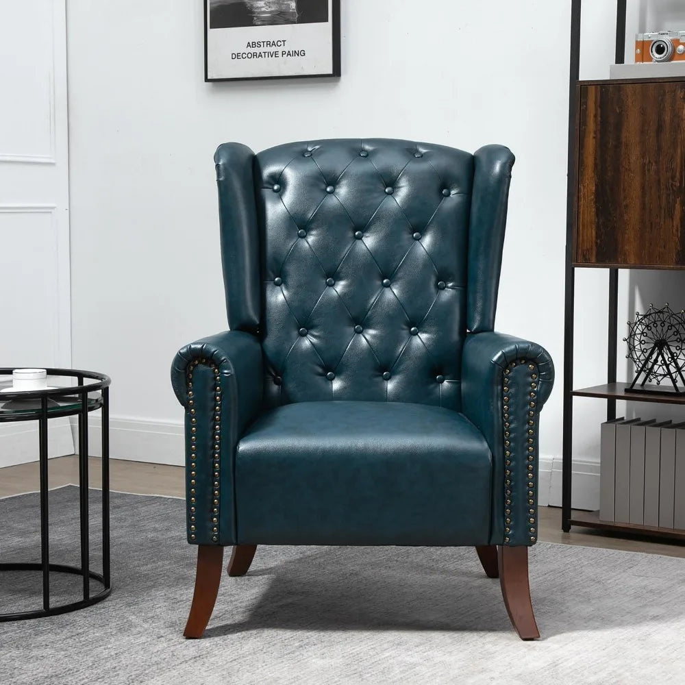 Modern Blue PU Leather Accent Chair for Living Room or Bedroom