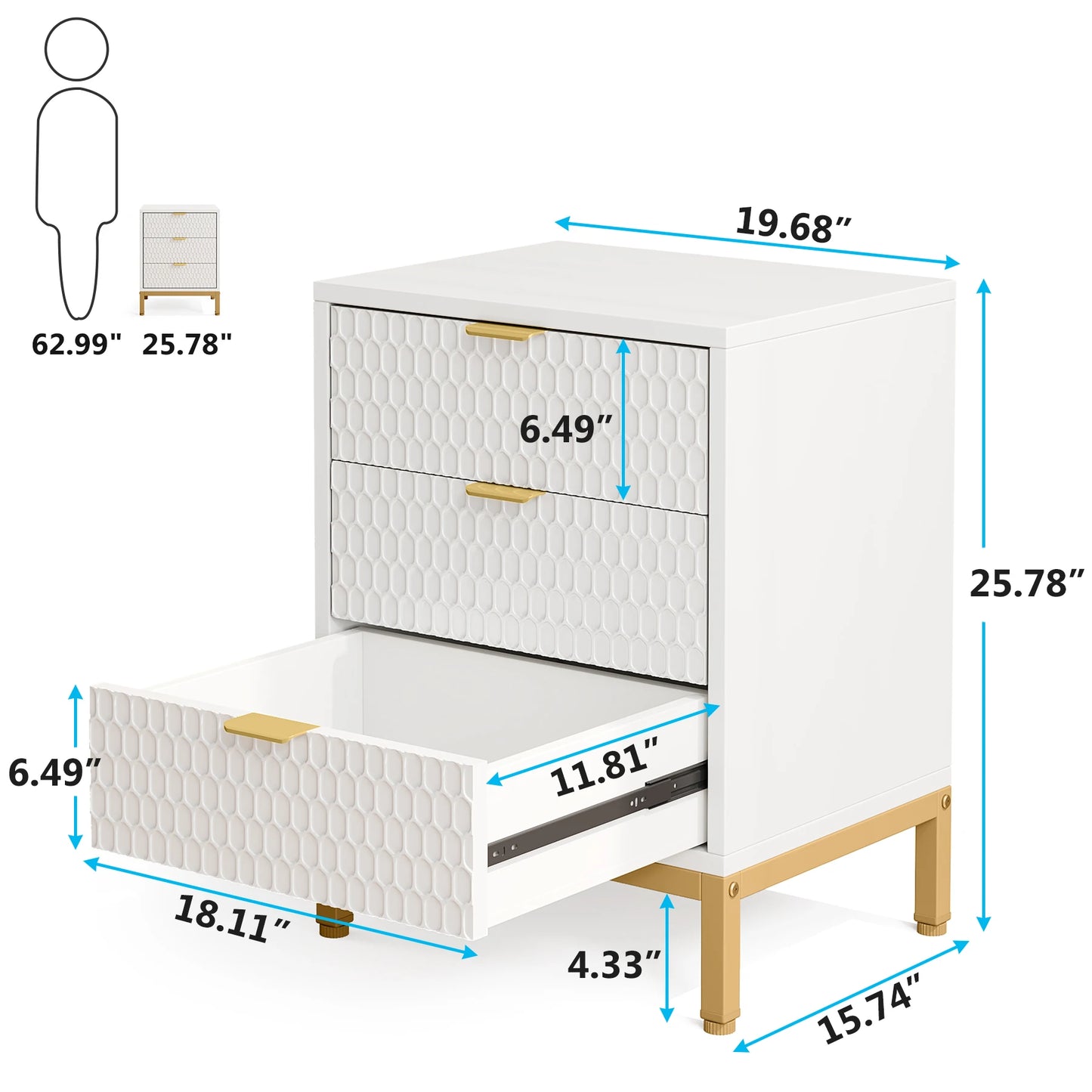 Tribesigns Modern Nightstand with 3 Drawers Stylish Storage Table