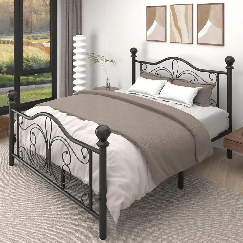 Queen Size Metal Platform Bed Frame with Butterfly Headboard