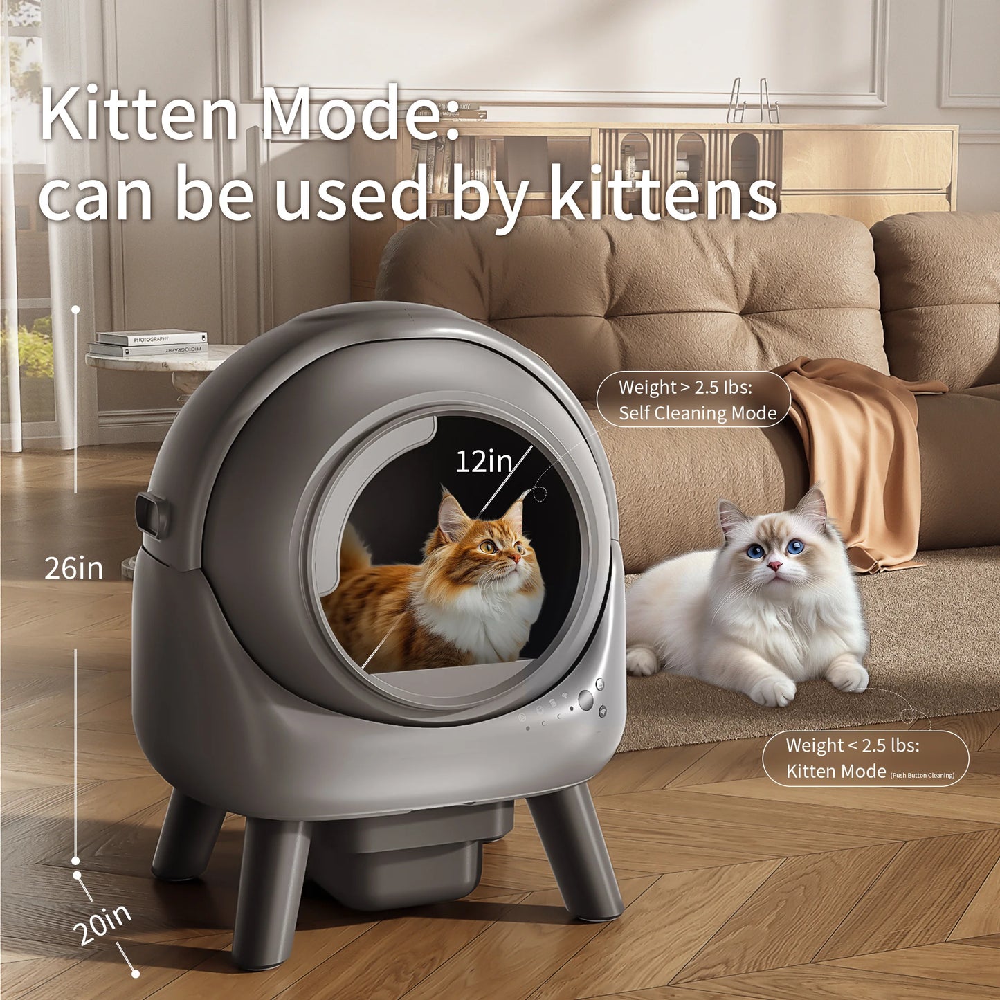 Self Cleaning Automatic Litter Box for Multiple Cats with APP
