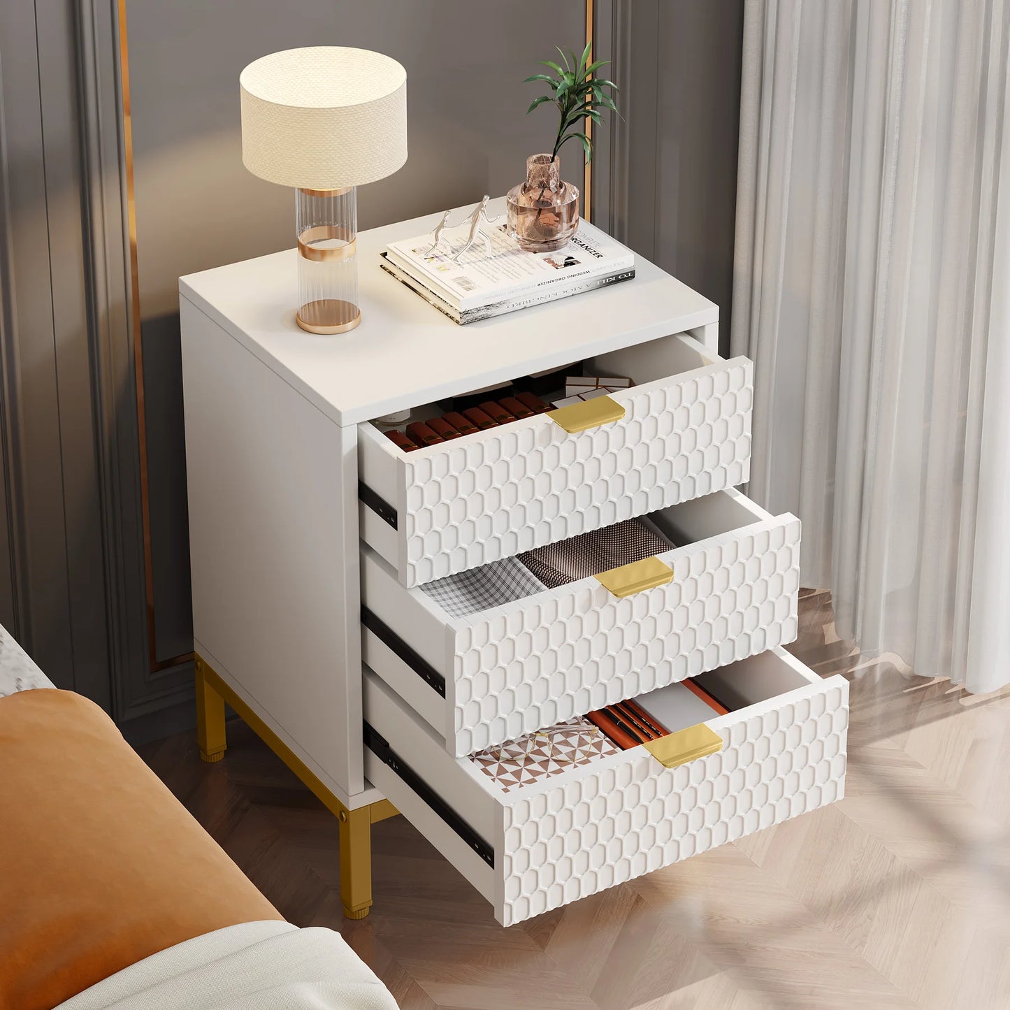 Tribesigns Modern Nightstand with 3 Drawers Stylish Storage Table