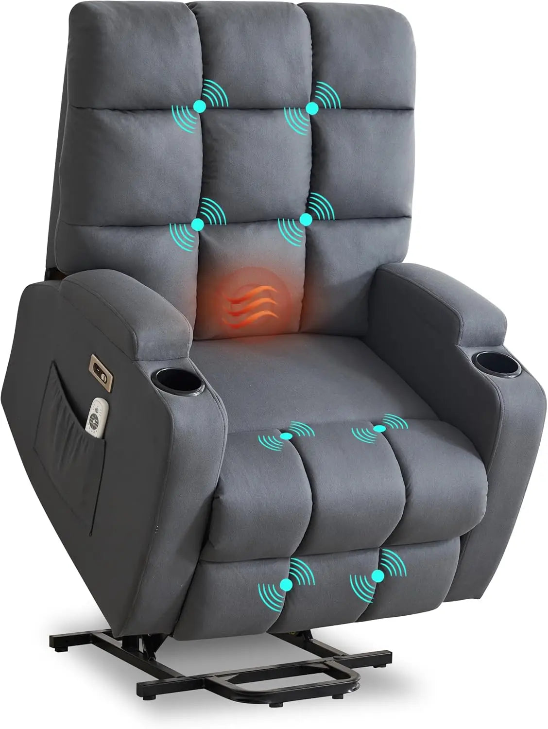 Large Power Lift Recliner Chair with Massage and Heat Features