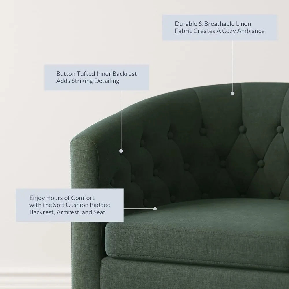 Elegant Linen Accent Chair with Sturdy Legs and Tufted Design