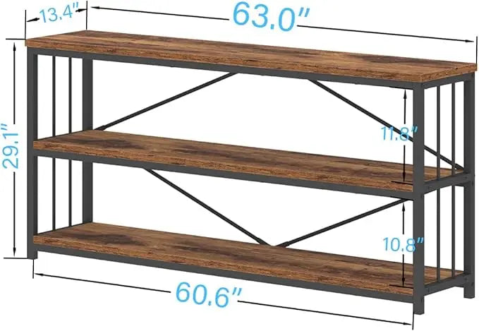 Industrial 3 Tier Rustic Wood and Metal Bookshelf for Home