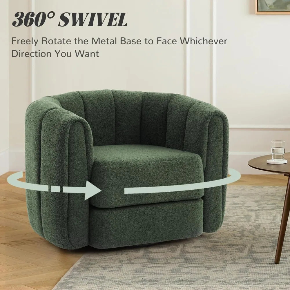 Comfy Green Swivel Accent Chair with Teddy Upholstery