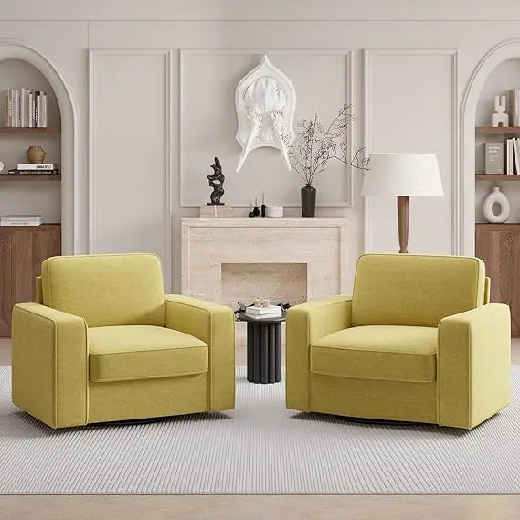 Beige Swivel Accent Sofa Chair Set of 2 for Living Room Office