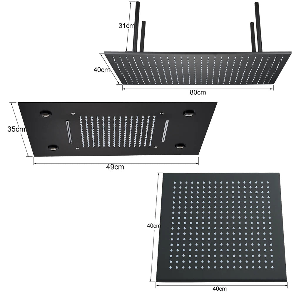 Black Intelligent Remote Control Rainfall Shower Head System