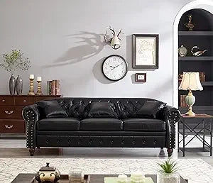 Tufted Leather Chesterfield Sofa with Storage and 3 Seats