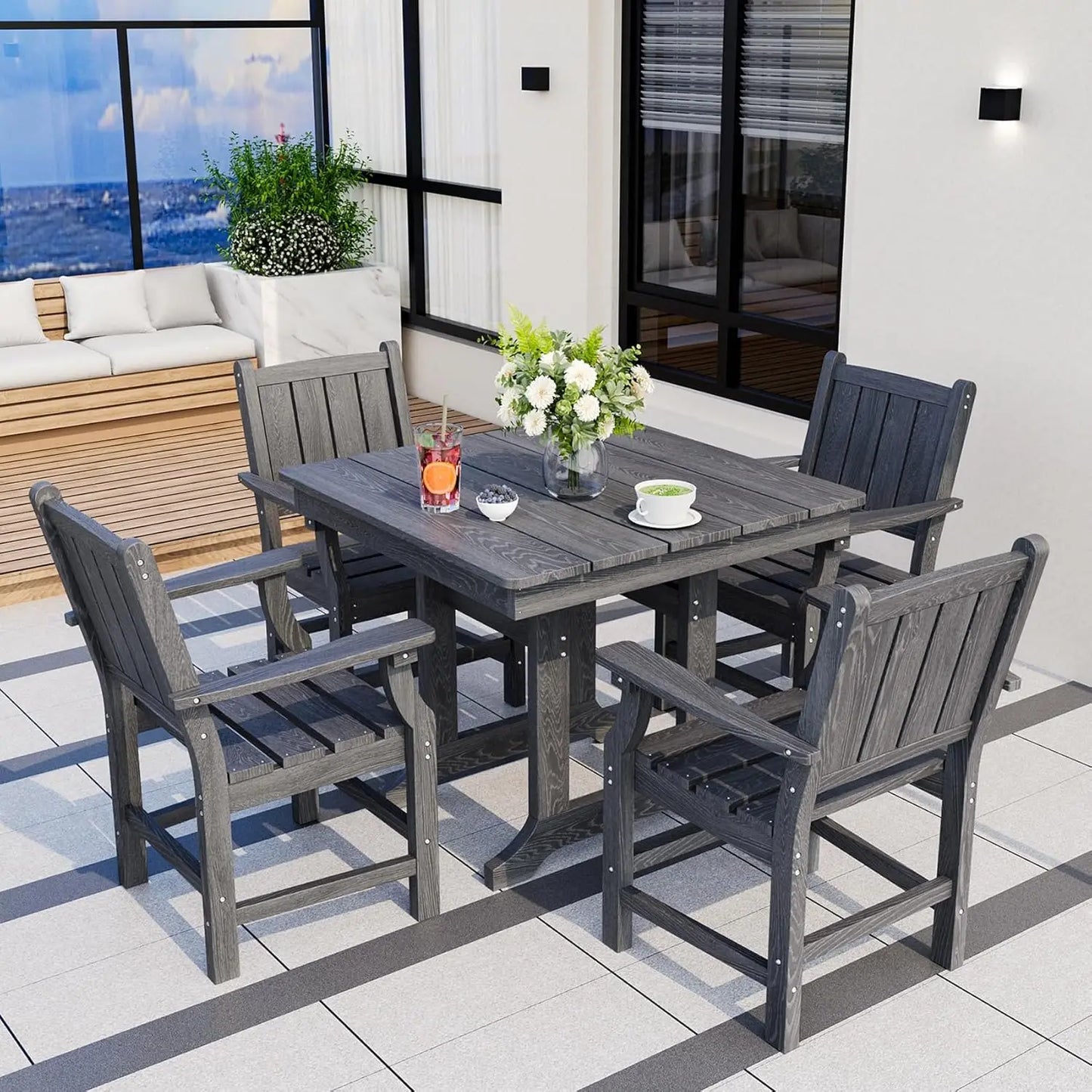 5 Piece Outdoor Dining Set with Stylish HDPE Table and Chairs