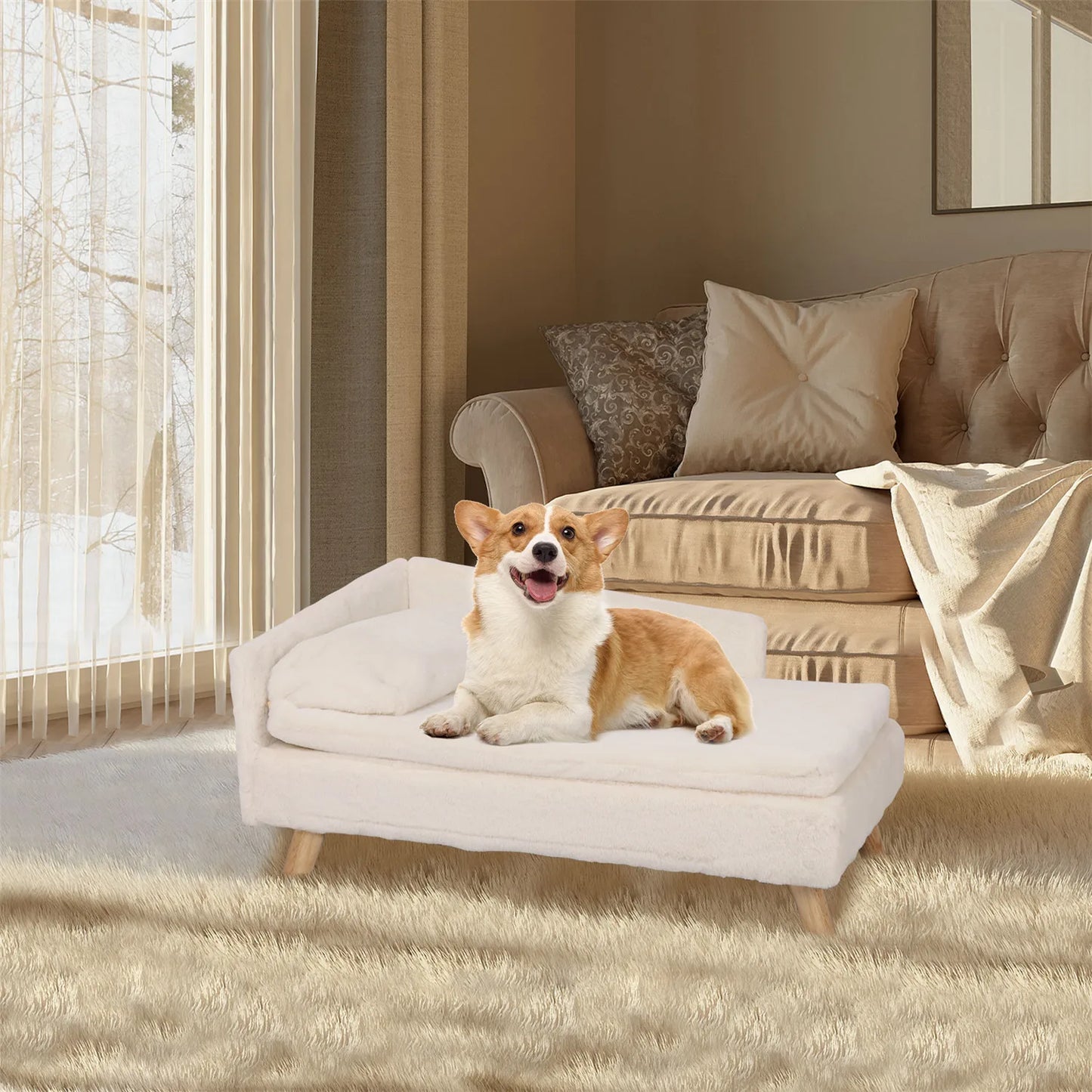 Elevated Nordic Pet Bed with Cozy Waterproof Cushion for Small Dogs