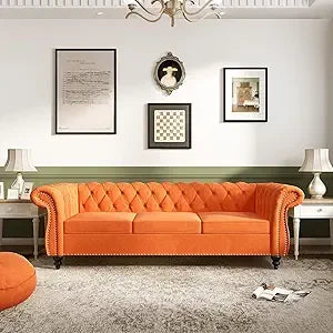 Chesterfield Leather Sofa 3 Seater Mid Century Tufted Couch
