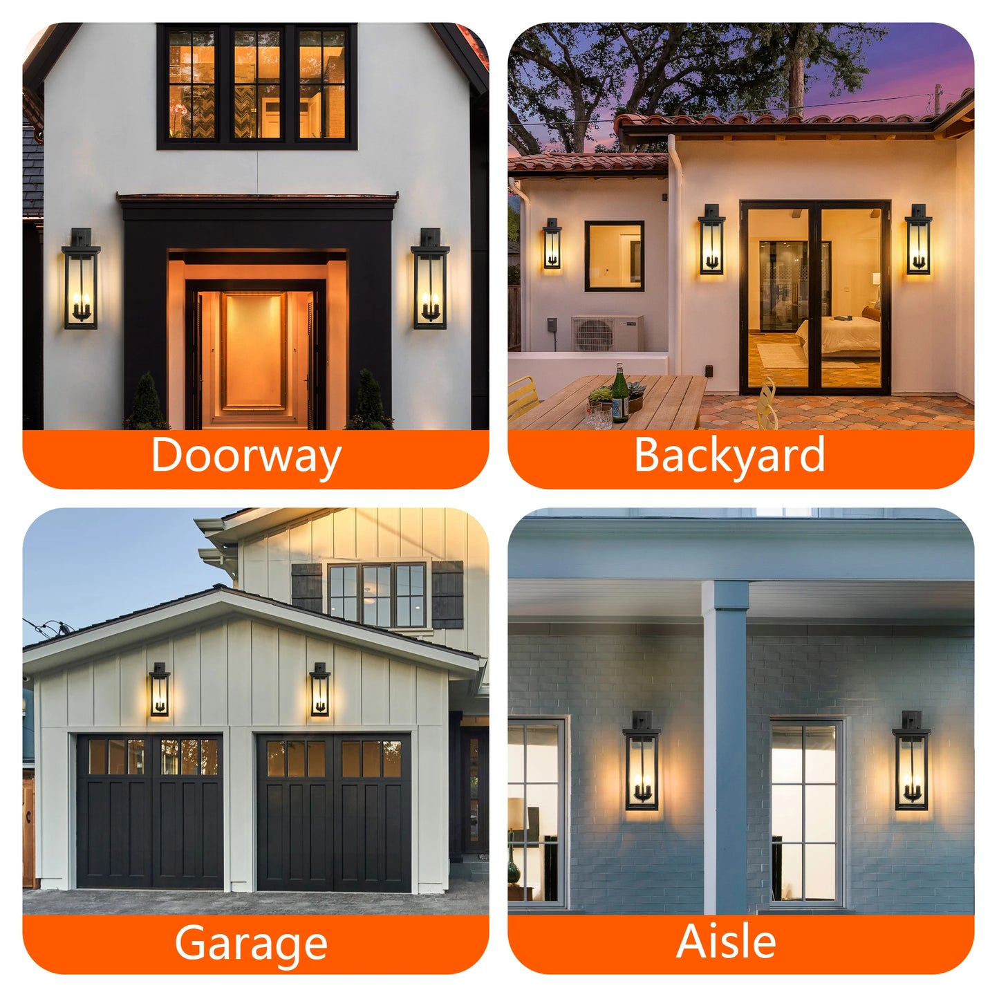 Outdoor 22 Inch Wall Lantern with Dusk to Dawn Sensor Black