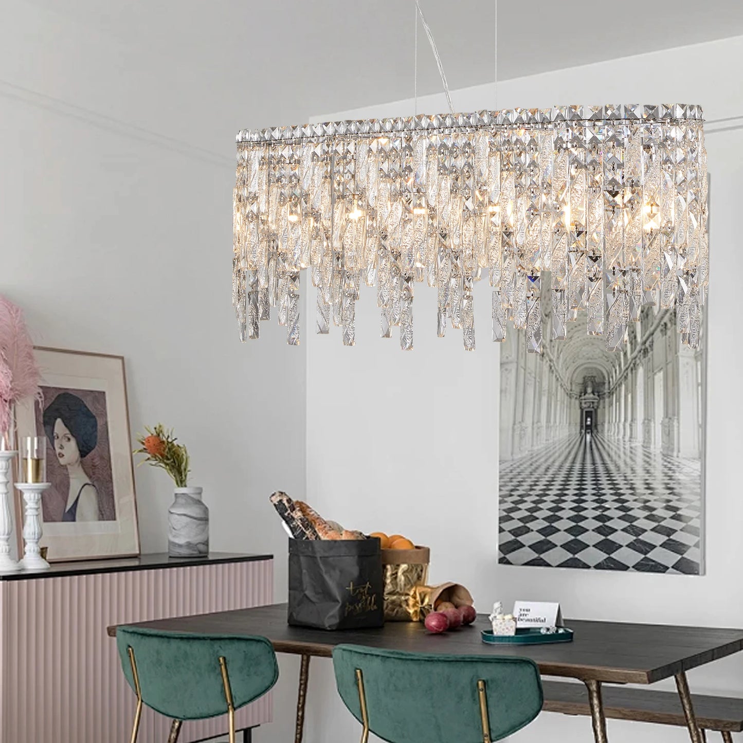 Silver Elegant Oval Crystal Chandelier Modern Ceiling Light