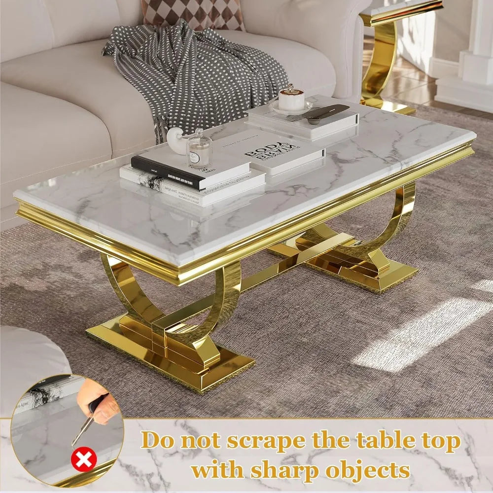 Elegant White and Gold Coffee Table for Stylish Living Rooms