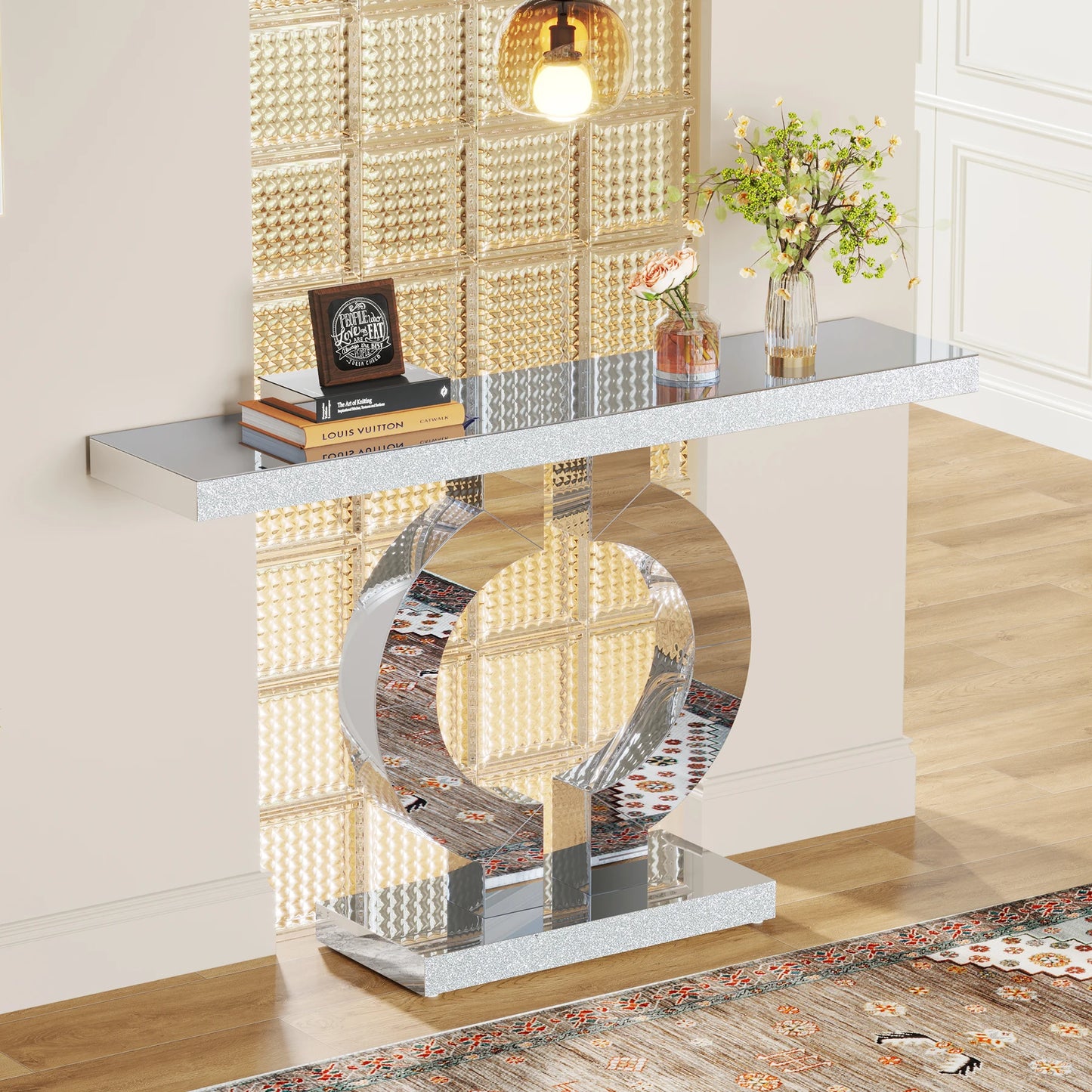 Tribesigns 43 Inch Mirrored Console Table with O Shaped Base