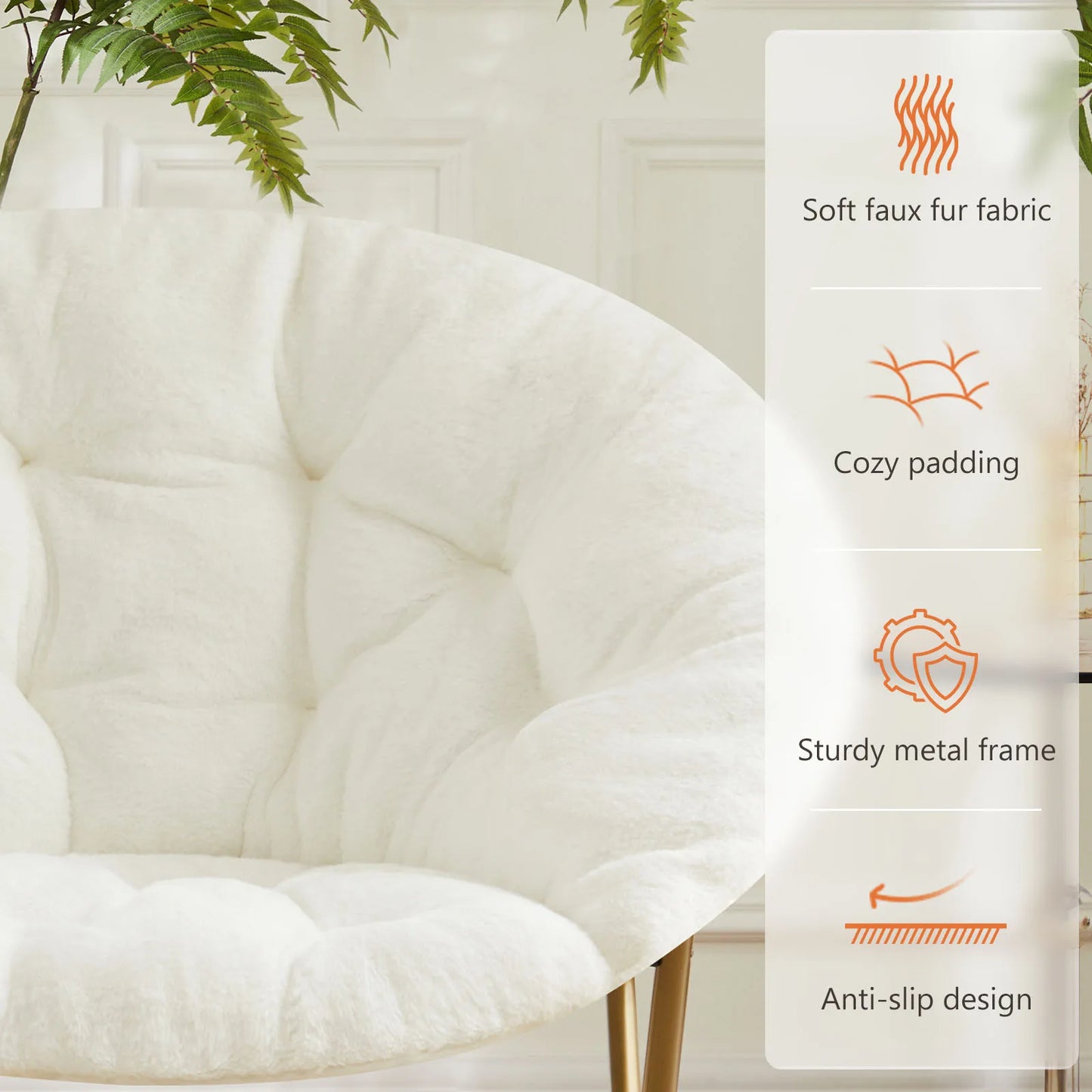 JHK Cozy Faux Fur Saucer Chair With Thick Padded Seat