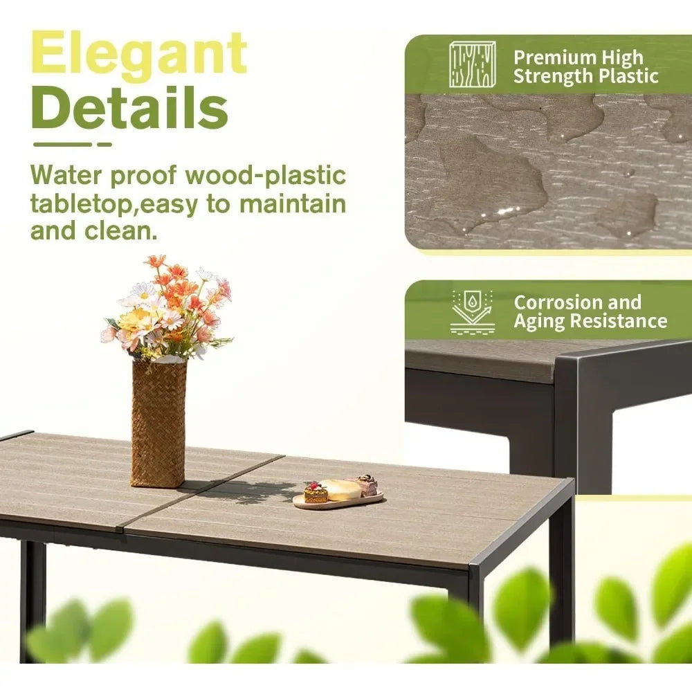 Modern 7 Piece Patio Dining Set with Rattan Table and Chairs