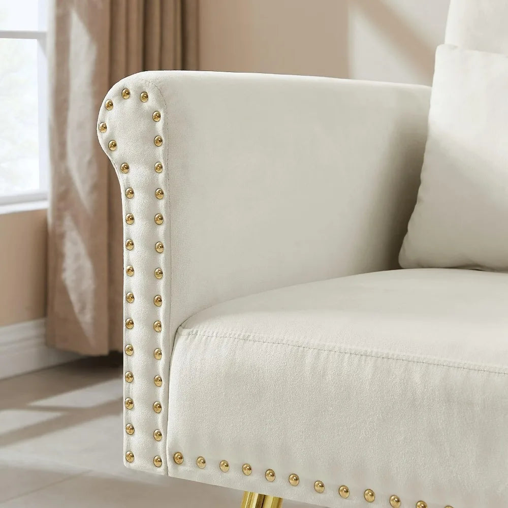 Beige Velvet Accent Chair with Gold Legs for Modern Living Room