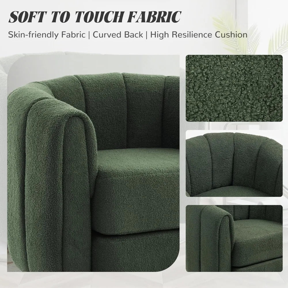 Comfy Green Swivel Accent Chair with Teddy Upholstery