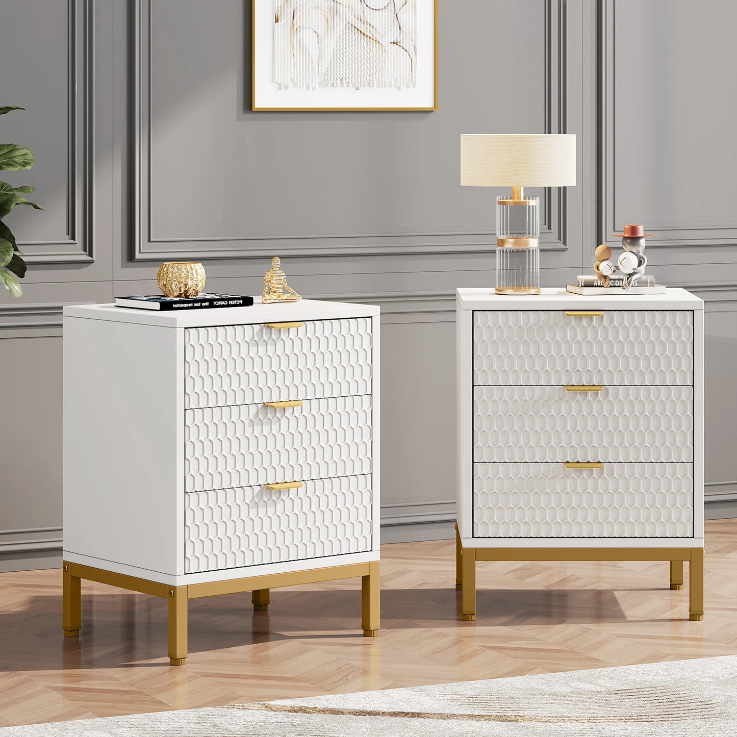 Tribesigns Modern Nightstand with 3 Drawers Stylish Storage Table