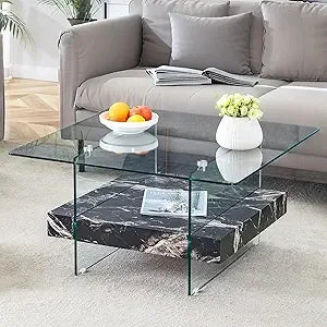 Modern White Rectangle Glass Coffee Table with Storage 43 Inches