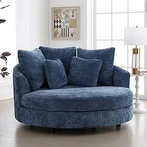 Oversized Round Barrel Chair with Ottoman for Living Room