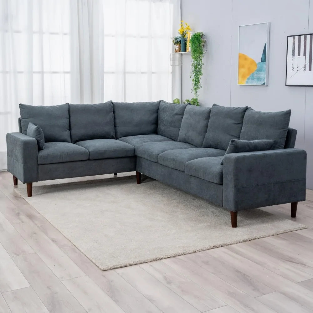 Modern Upholstered L-Shape Sectional Sofa in Grey for Living Room