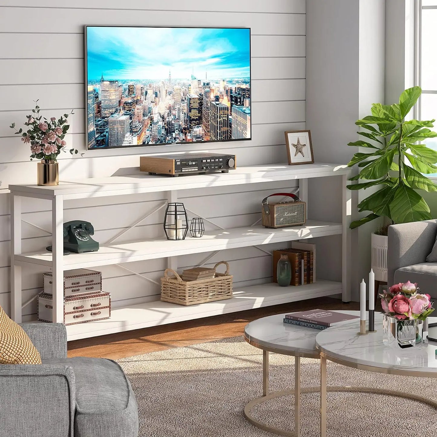 Modern 71 Inch Sofa Table with 3 Tier Storage Shelves