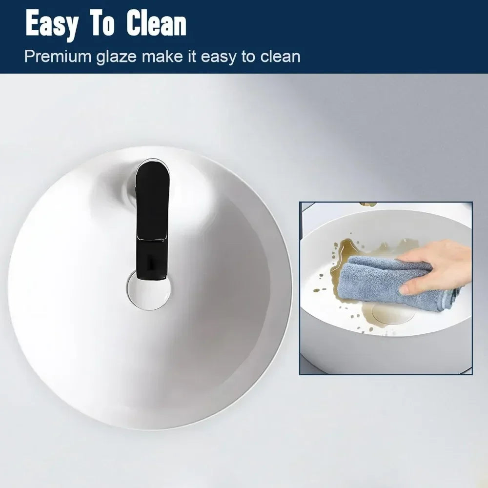 White Ceramic Round Bathroom Sink 16 Inch Countertop Basin