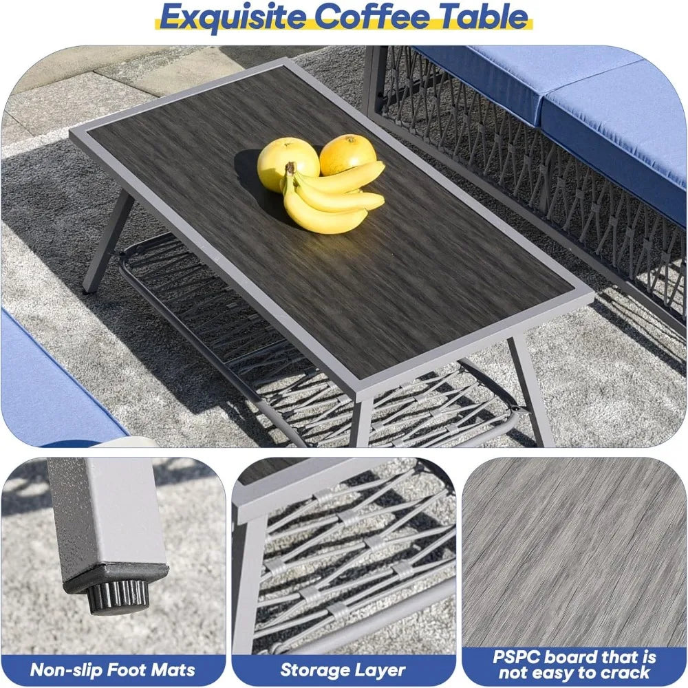 6 Piece Metal Patio Furniture Set with Cushions and Ottoman