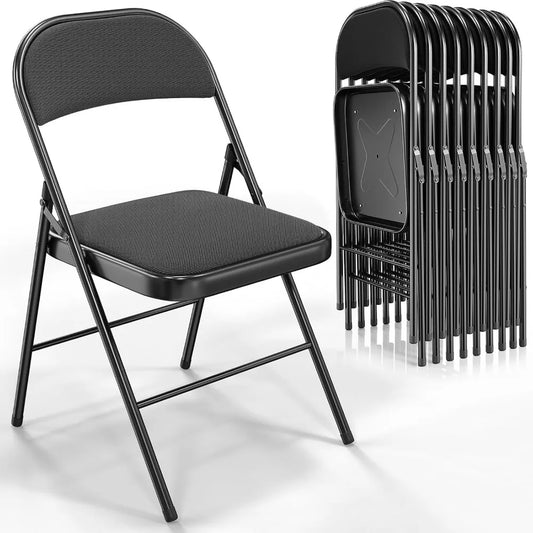 Folding Chairs Set of 10 with Padded Seats and Metal Frame