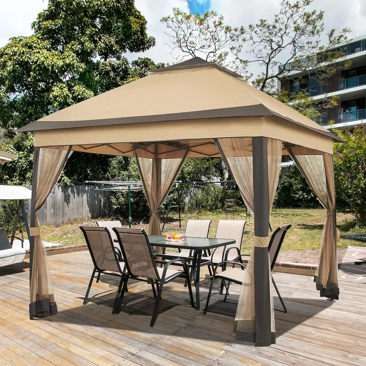 11x11 Pop Up Gazebo Instant Canopy Tent with Sandbags and Netting