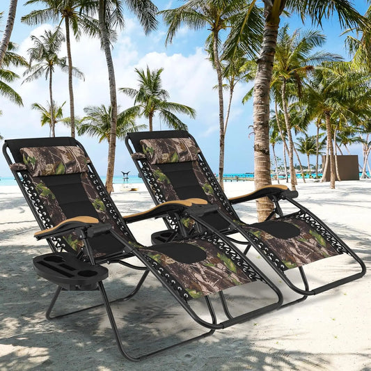 Zero Gravity Lounge Chairs Set of 2 with Adjustable Side Tray